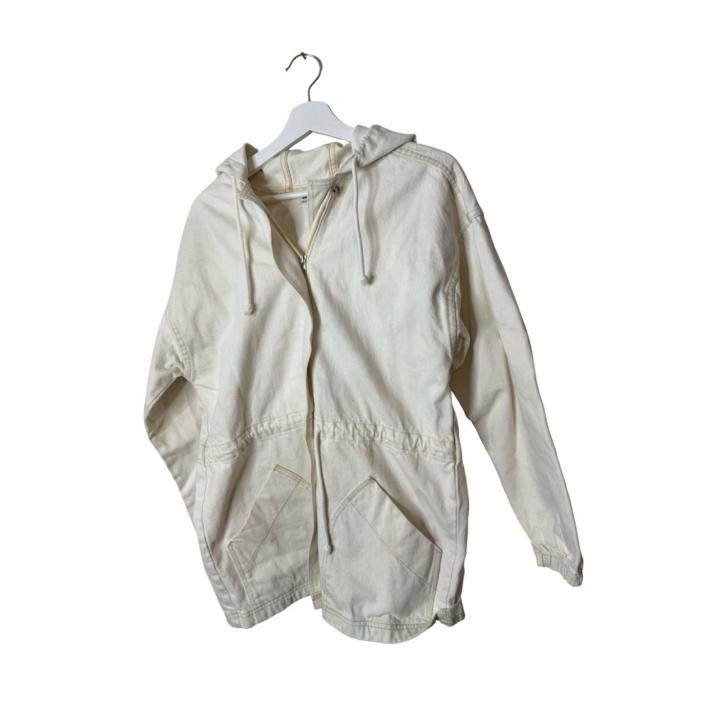 Vintage OshKosh womens white hooded chore jacket denim sz Small barn USA made